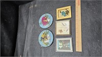2 Vtg Convex Dried Flower Picures, Paper Quilling