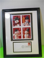 Framed Snowmen Stamp Picture