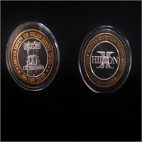 (2) Ltd Ed. .999 Silver Vegas Hilton Slot Tokens