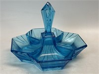 Tiara Indiana Glass Blue Art Deco Pyramid Handled
