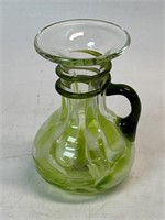 Vintage Hand Blown Glass Green White Vase with