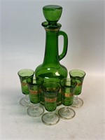 Made in Italy glass decanter and 5 footed glasses