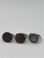 2 Indian head rings and barber dime ring