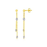 14k Two-tone Textured Beads Drop Earrings