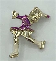 Vintage Girl Ice Skater Purple Enamel " Brooch