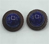 ELLEN DESIGNS Blue Faux Marble Metallic Earrings
