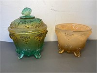 Depression glass footed dishes