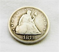 Scarce 1875 S Seated Liberty 20 Cents Silver Coin