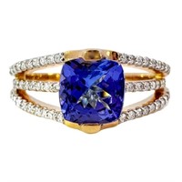 2+ CT Cushion Tanzanite & Diamond Ring 18k