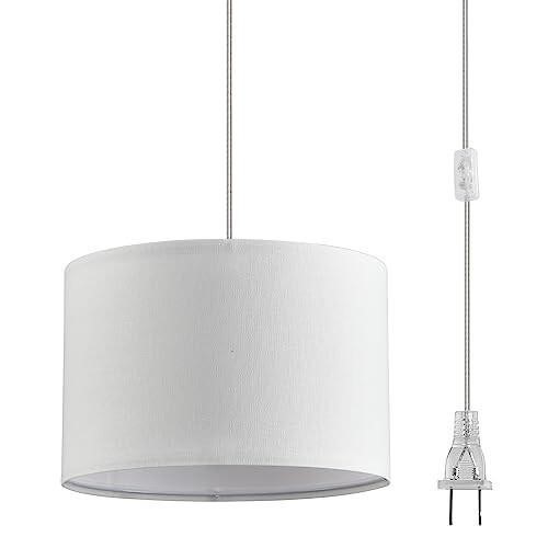 KENMI Hanging Pendant Light with Plug in Cord(Whit