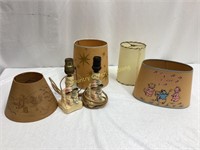 4 Vintage Lampshades and 2 Vintage lamps