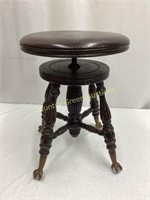 Antique Wooden Piano Stool with Glass Ball Feet