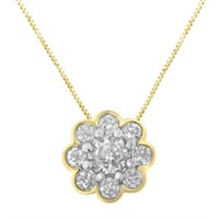 10k Gold-pl .25ct Diamond Cluster Necklace