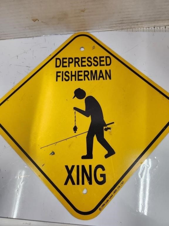 Metal Depressed Fisherman Crossing Sign 1996