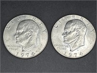 Two 1974 Eisenhower Silver Dollar Coins
