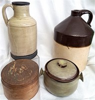 3 PIECES ASSORTED POTTERY & ROUND WOOD BOX