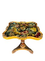 ANTIQUE FRENCH PEDESTAL TABLE WITH NEEDLEPOINT TOP