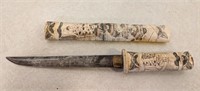 Antique Japanese Meiji-Taisho Bone Mounted Tanto