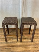 Pair LaCor Dark Rattan Style Barstools