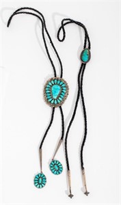 Navajo Dine Silver Turquoise Bolo Ties, 2