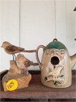 BIRD TEAPOT AND WOOD CARVING