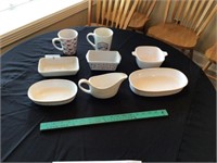 2 oval Corning dishes and miscellaneous dishes