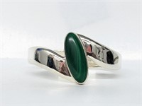 .925 Sterling Silver Taxco Green Stone Bracelet