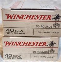 100 Rounds Winchester 40 Cal. 165 Grain FMJ Ammo