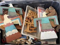 Wood Crafting Supplies in Plastic Tote
- tote is