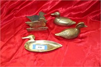 BRASS DUCKS, NAPKIN HOLDER, PLATE