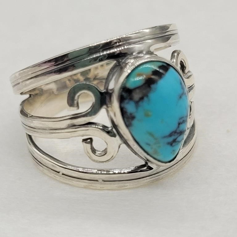925 SILVER TURQUOISE RING SZ 7.5