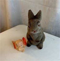 Vintage Rabbit Bank and Elephant Squeeze Toy