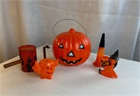Vintage Halloween Lot Plastic Witch Jack o Lantern