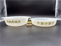 2 Vintage Fire King green medow casseroles