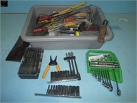 Tub w/ Bit Sets , Hammer ,Pliers, wrenches