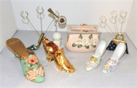 Lot of 6 porcelain and metal shoes/slippers