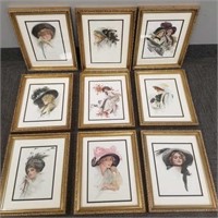 9 Harrison Fisher ornately framed lady prints