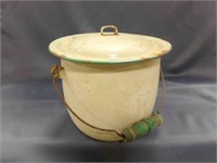 Beige with Green Trim Enamelware Chamber Pot
