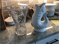 Crystal Vase 10.5” Tall Ceramic Fish Vase