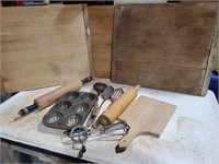 Wood dough boards, rolling pins