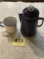 Enamel coffee pot and cup