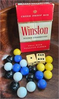 Partial Set of  Chinese checkers marbles and dice