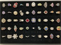 50 Costume Jewelry Rings, Silvertone