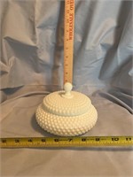 Antique hobnail milk glass dish with lid