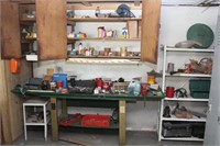 South wall in garage - contents of workbench,