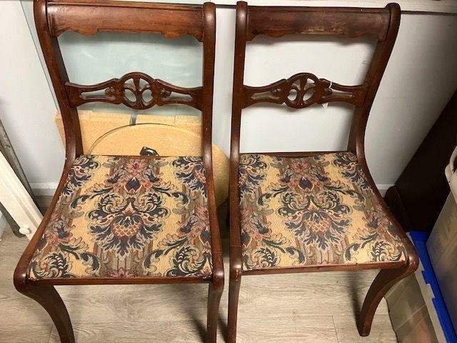 2 Wood Upholstered Chairs