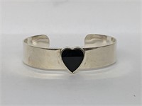 .925 Sterling Silver Heart Cuff Bracelet