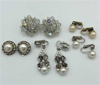 Lot of 5 Faux Pearl & Aurora Borealis Earrings