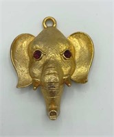 Vintage Gold Tone Elephant 3” Pendant w/ Ruby Red