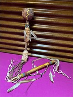 Native American Rawhide Rattle + Pipe